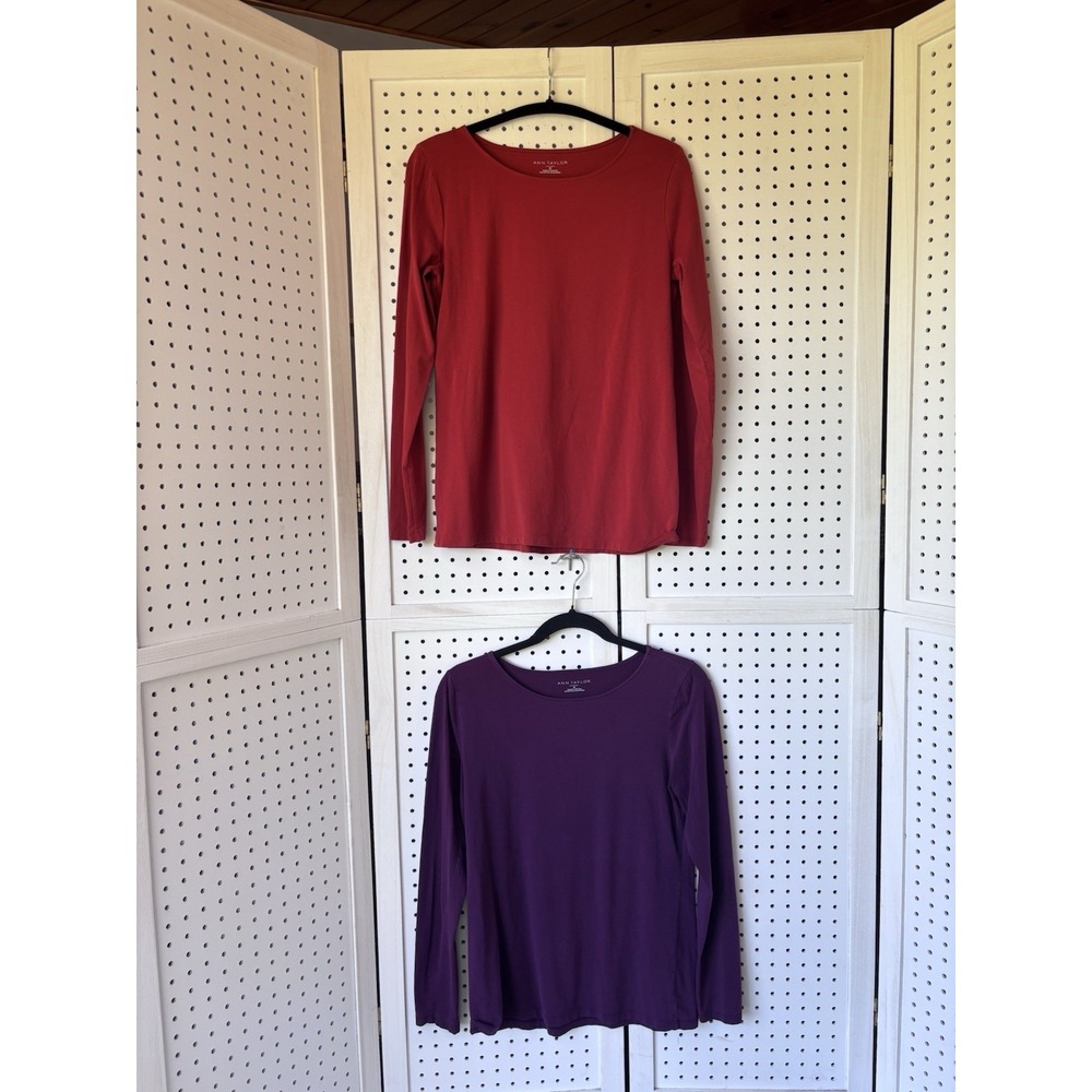 LOT/2 Ann Taylor Loft Long SLV Tee Shirts Purple / Orange Cotton Spandex Sz. Sm